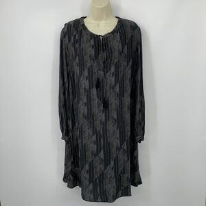 Wrap London shift dress ruffle flounce tie tassel long sleeve black gray 8